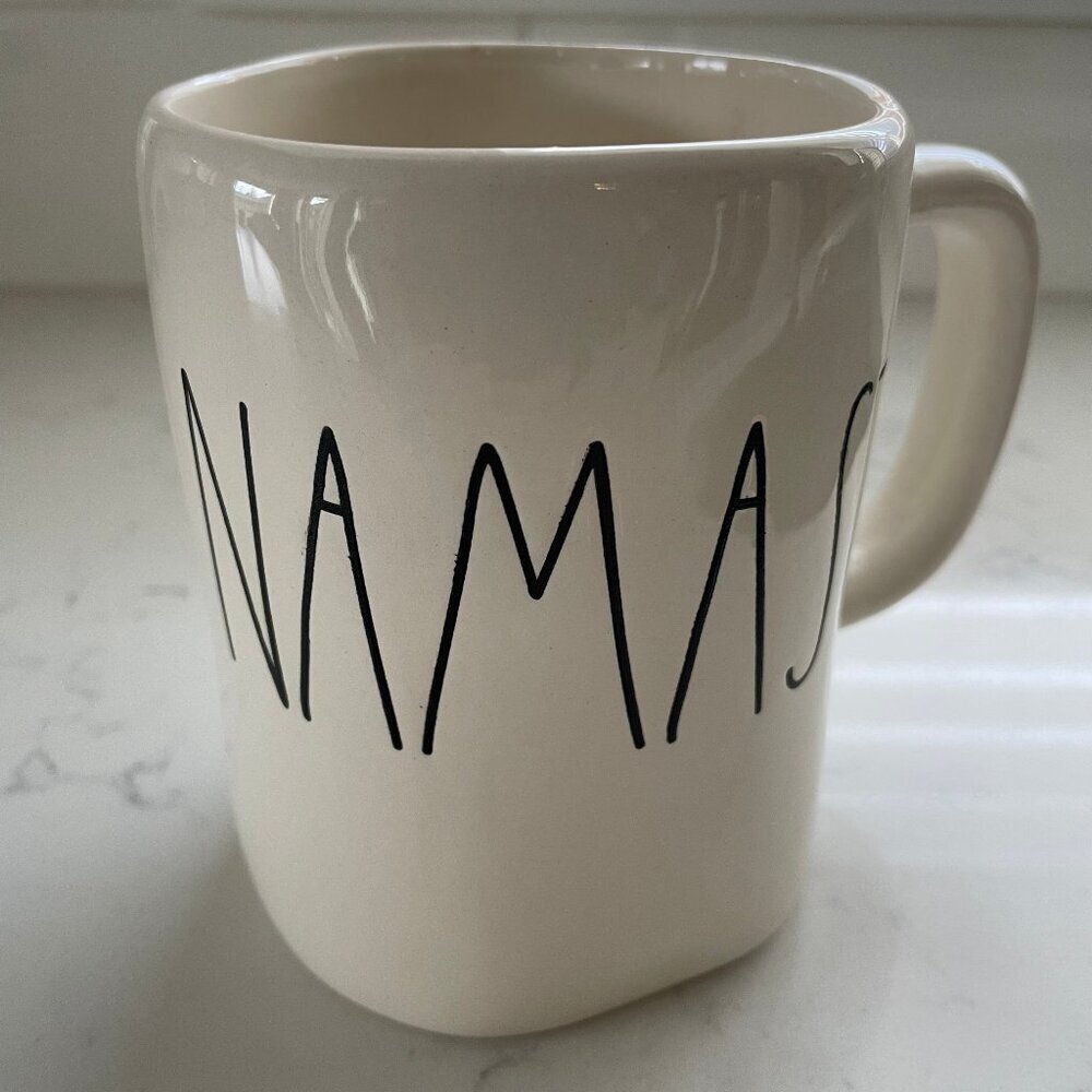 Rae Dunn Artisan Collection 'Namaste' Ceramic Mug White w Black Print Sz OS